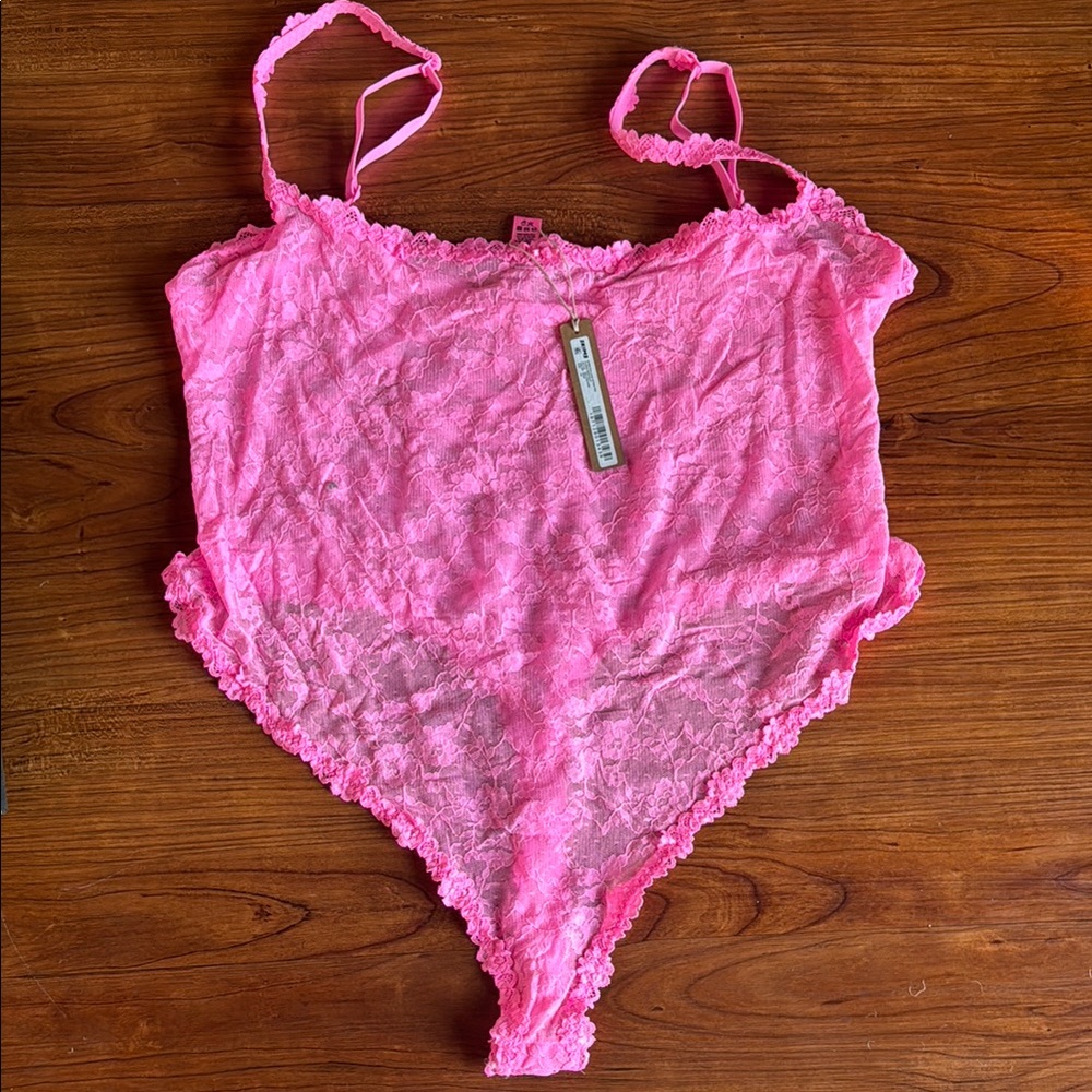 Skims Stretch Lace Intimates Thong Bodysuit in Pink 3X